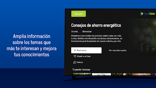 Canal Sénior en televisión: ficha de un curso con su duración y el botón de reproducir
